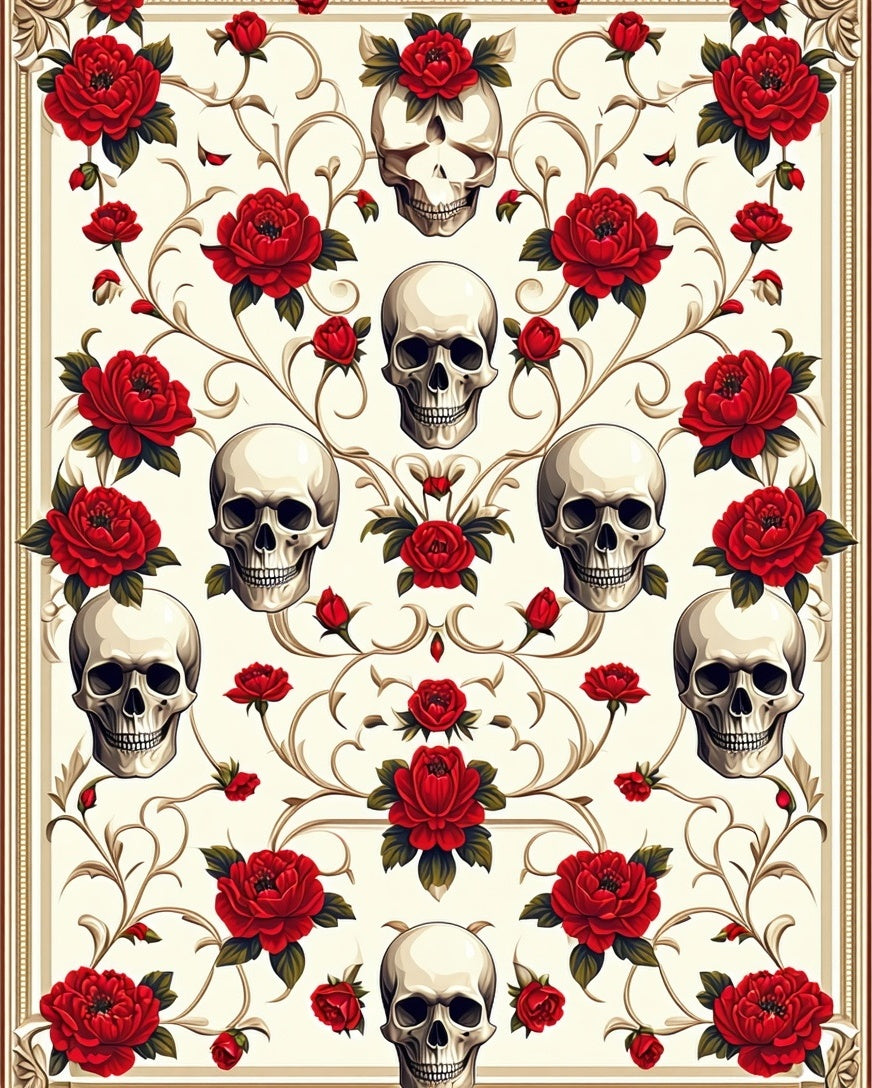 Skulls Roses Baroque Pattern Rug
