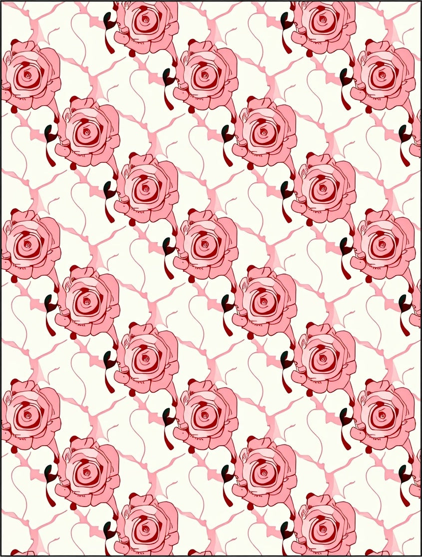 Pink Rose Patterned Contemporary Rug