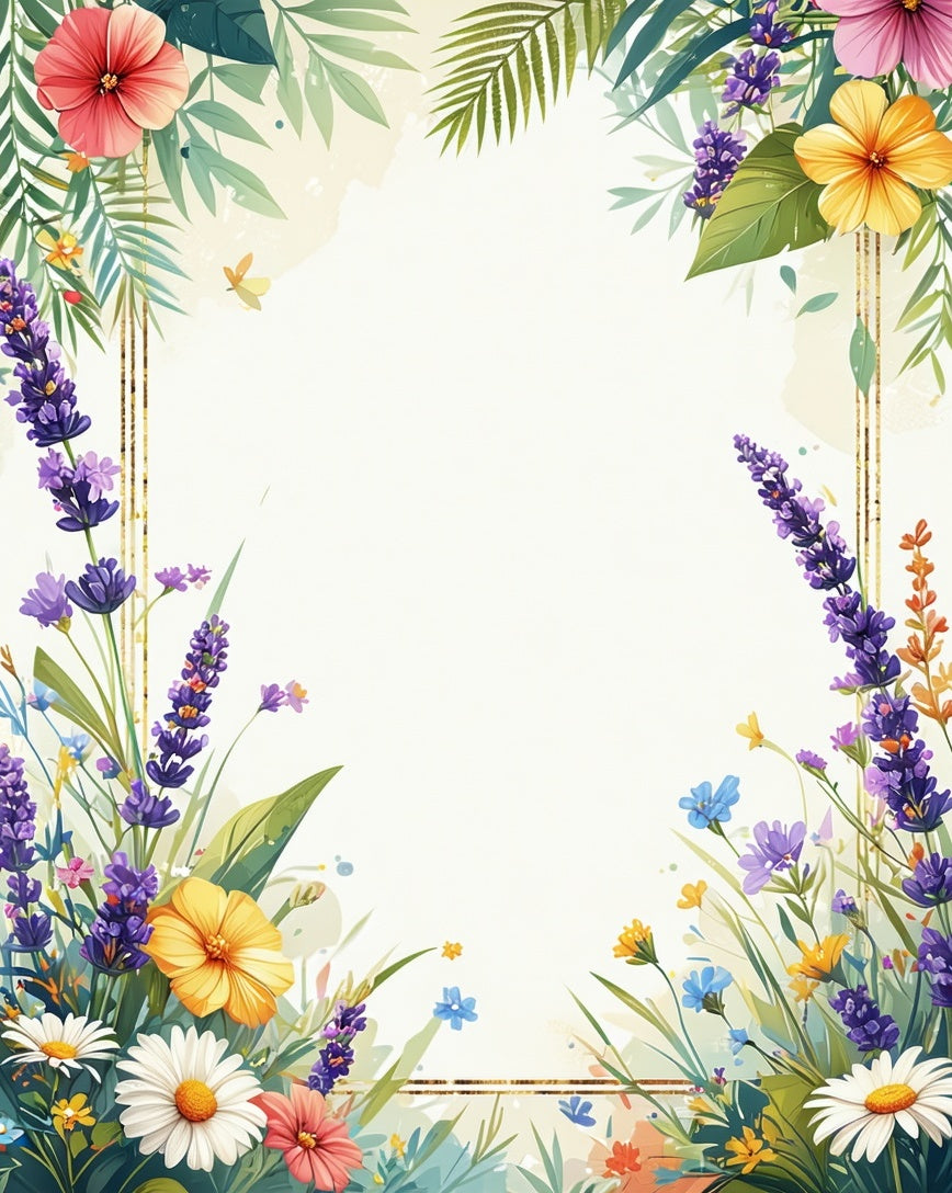 Floral Meadow Watercolor Border Design Rug