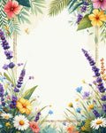Floral Meadow Watercolor Border Design Rug