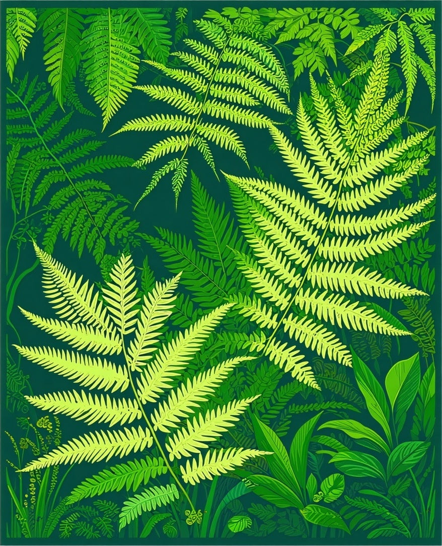 Lush Green Fern Forest Pattern Rug