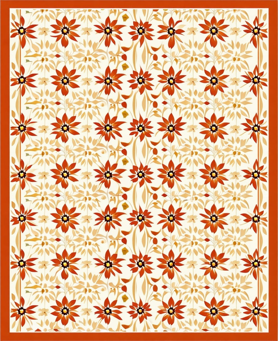 Intricate Floral Pattern With Orange Blooms Rug