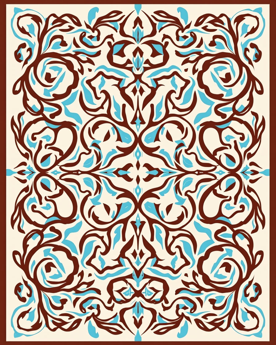 Ornate Scrollwork Floral Symmetry Rug