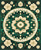 Elegant Emerald Floral Mandala Design Rug