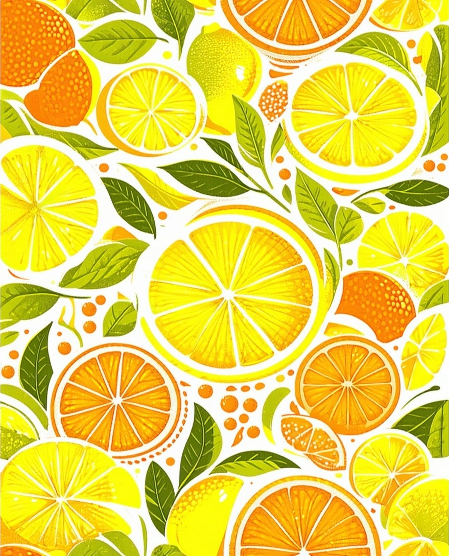 Citrus Slices and Leaves Pattern Rug