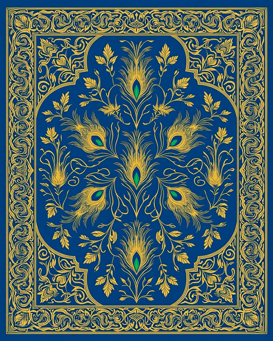 Regal Peacock Feathers Blue Yellow Rug