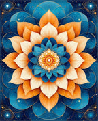 Mandala Floral Pattern Blue Orange Rug