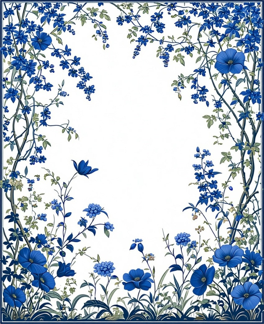 Vibrant Blue Floral Vines Pattern Rug