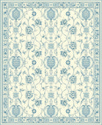 Ornate Blue Floral Border Pattern Rug