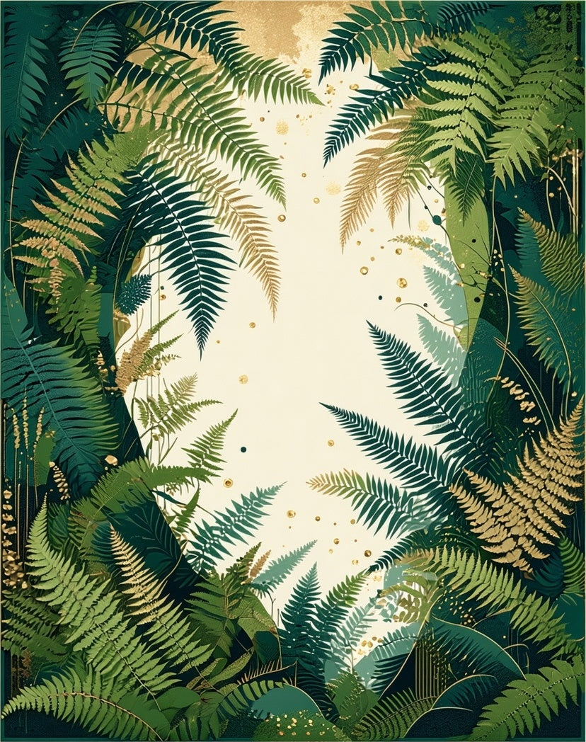 Lush Ferns Gold Accents Pattern Rug