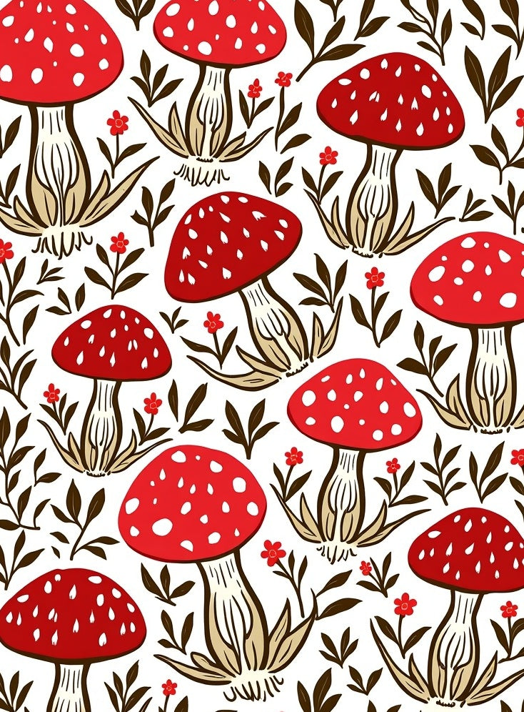 Whimsical Red Mushroom Nature Pattern Rug