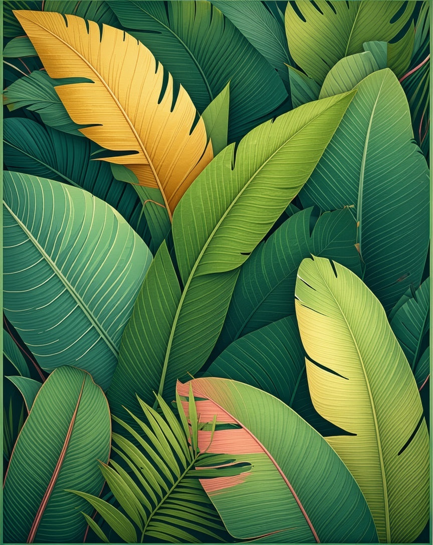Tropical Leaf Pattern With Gold Accent Rug