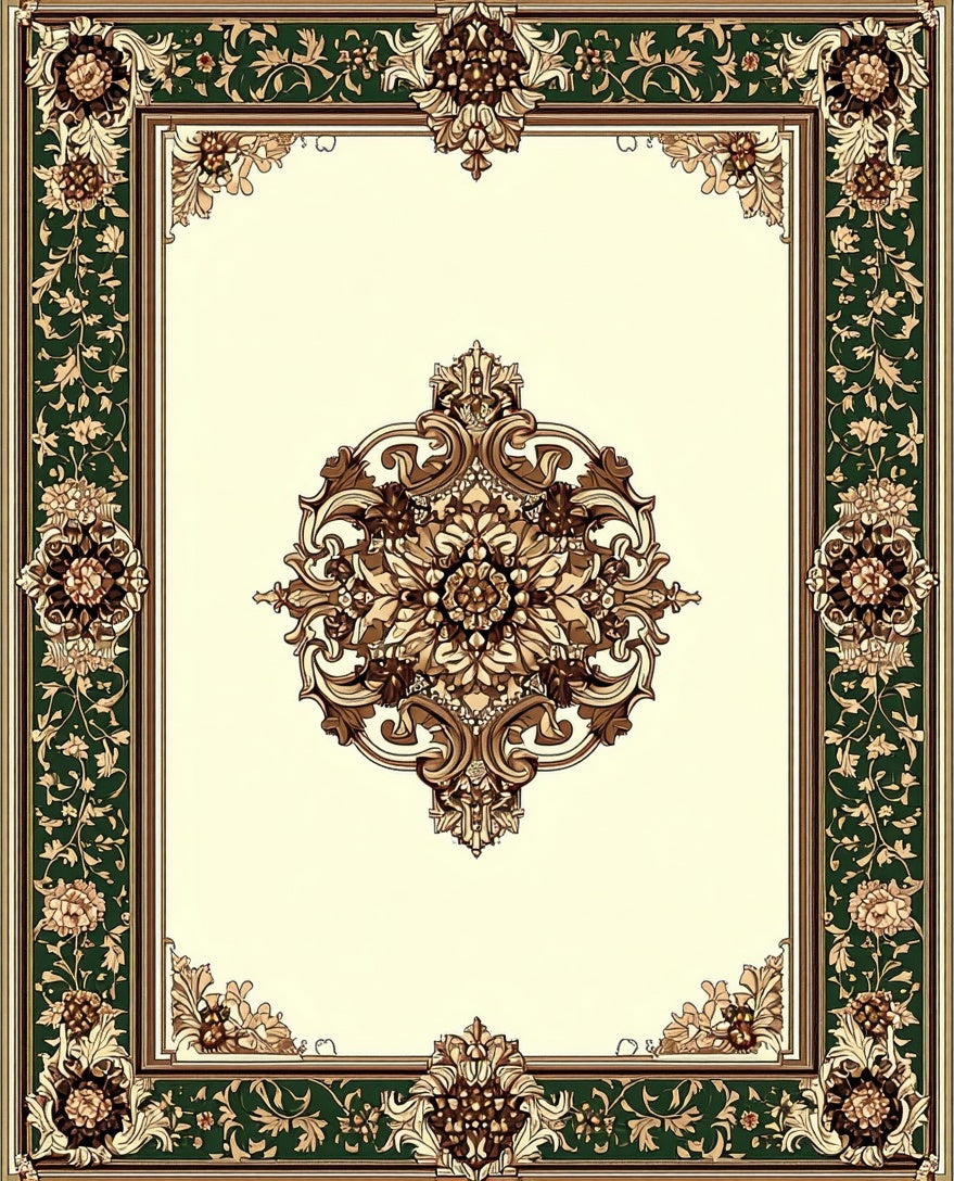 Intricate Floral Scrollwork Border Design Rug