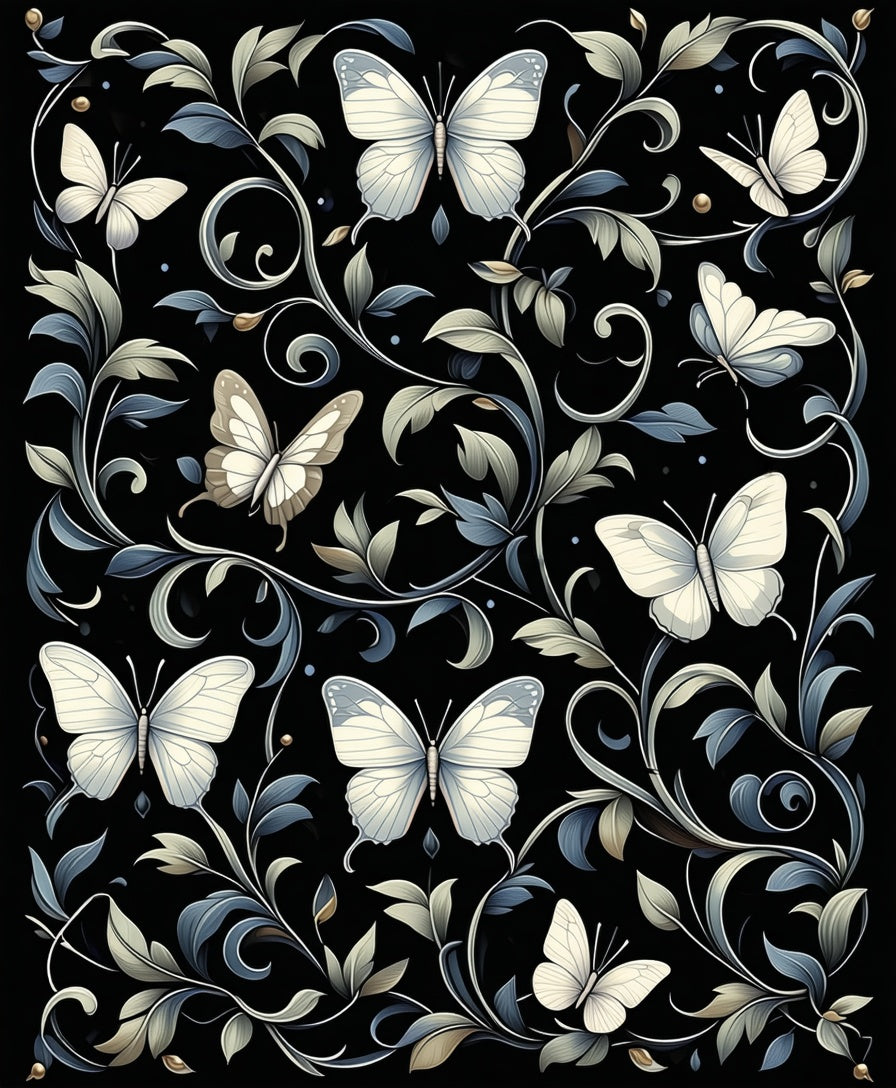 Whimsical Butterfly Floral Vine Ornament Rug