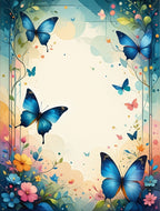 Bright Blue Butterflies Floral Garden Rug