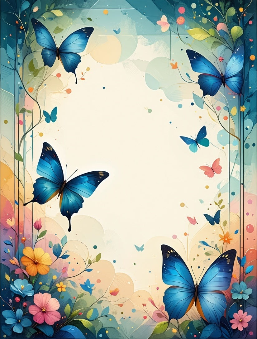 Bright Blue Butterflies Floral Garden Rug