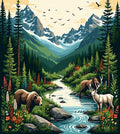 Mountain Woodland Wildlife Scene Rug