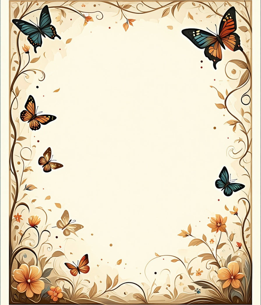 Nature Print Butterfly Floral Design Rug
