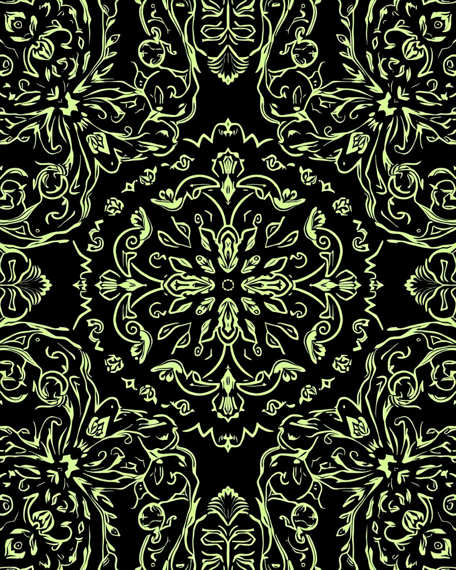 Black And Lime Green Floral Pattern Rug