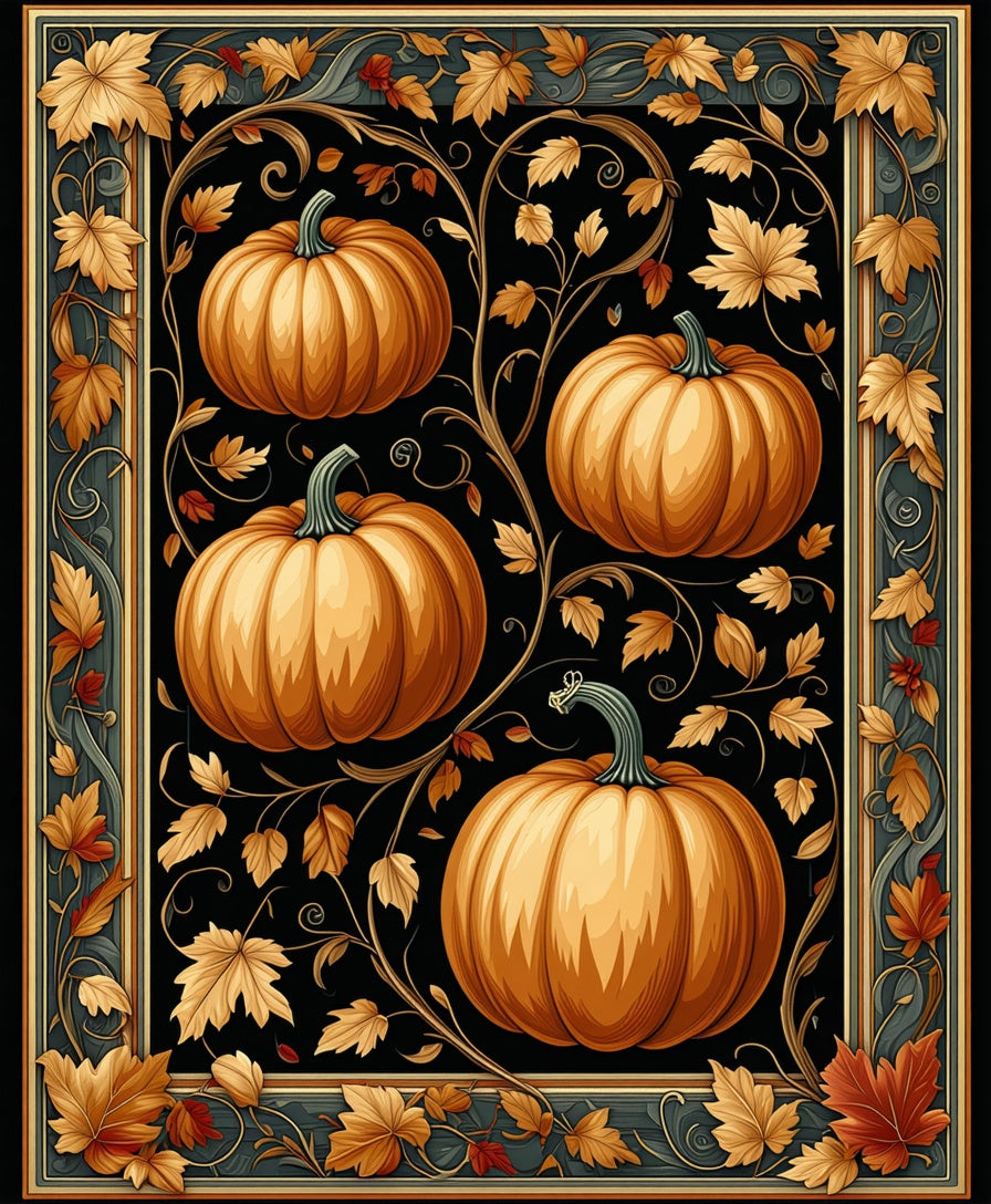 Autumnal Pumpkin Vine Garland Design Rug