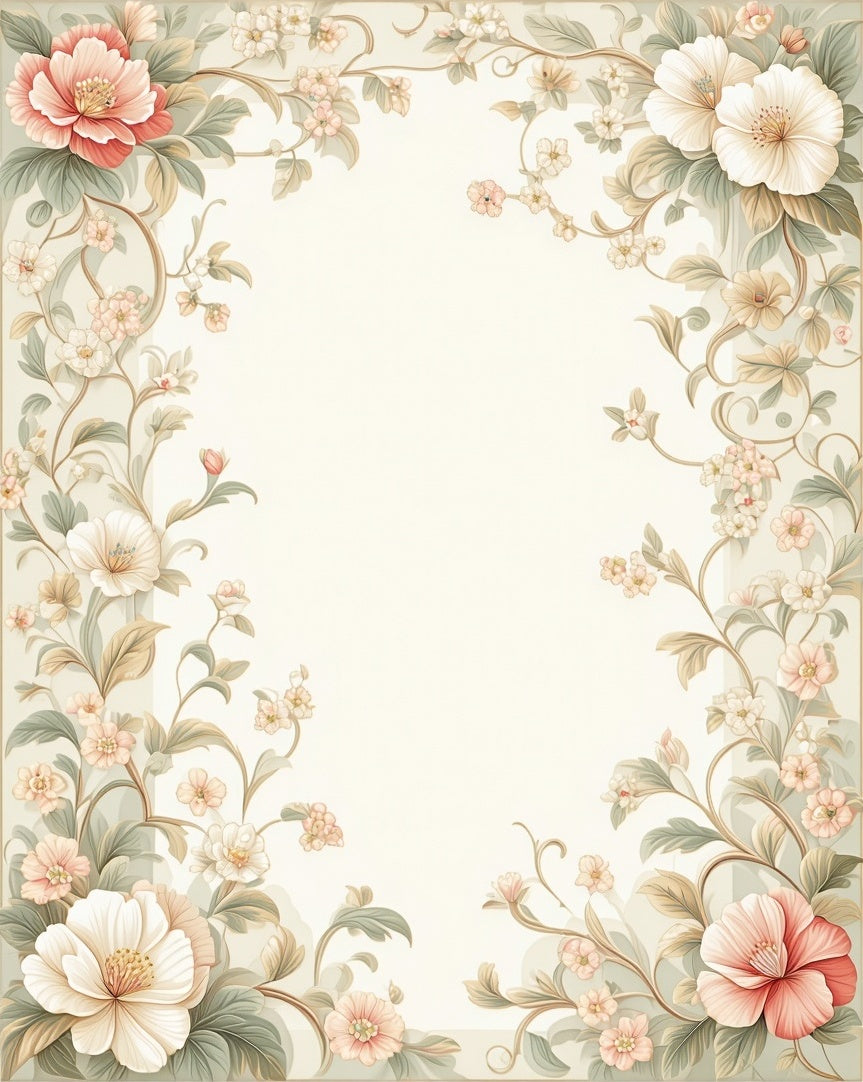 Pastel Floral Vines Scroll Pattern Rug