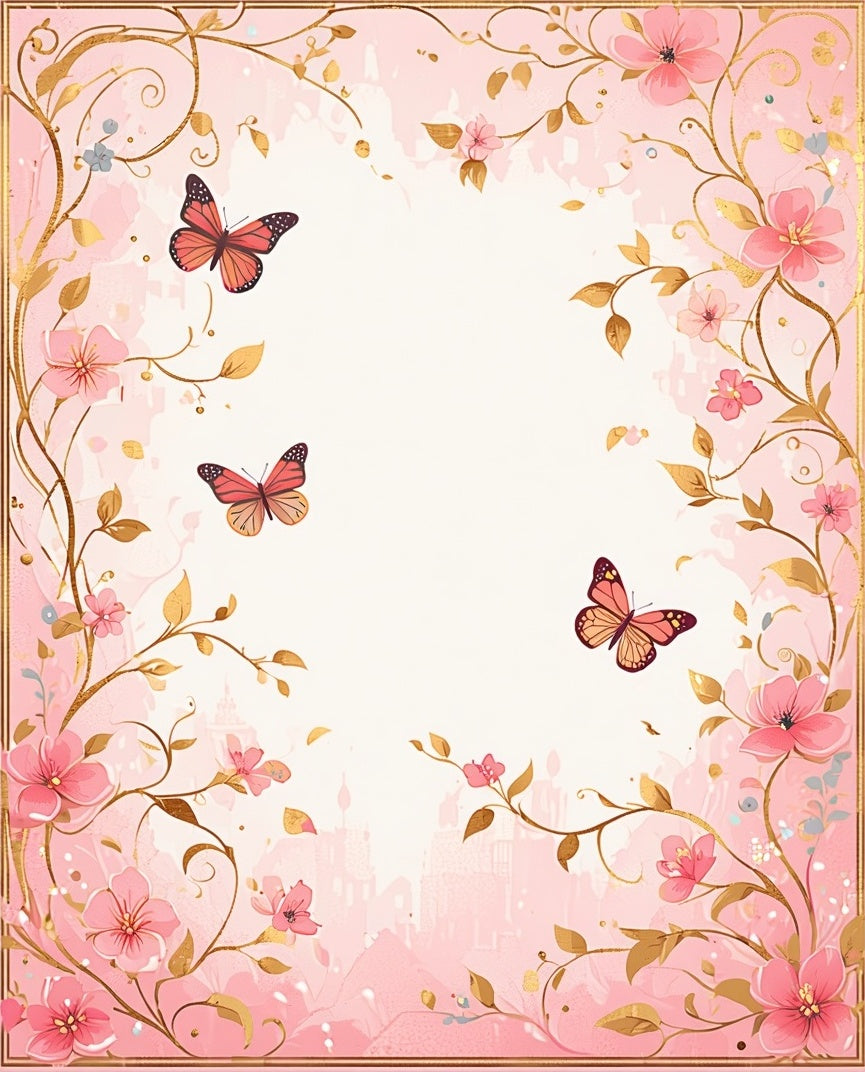 Pink floral accent with butterflies and gold Rug