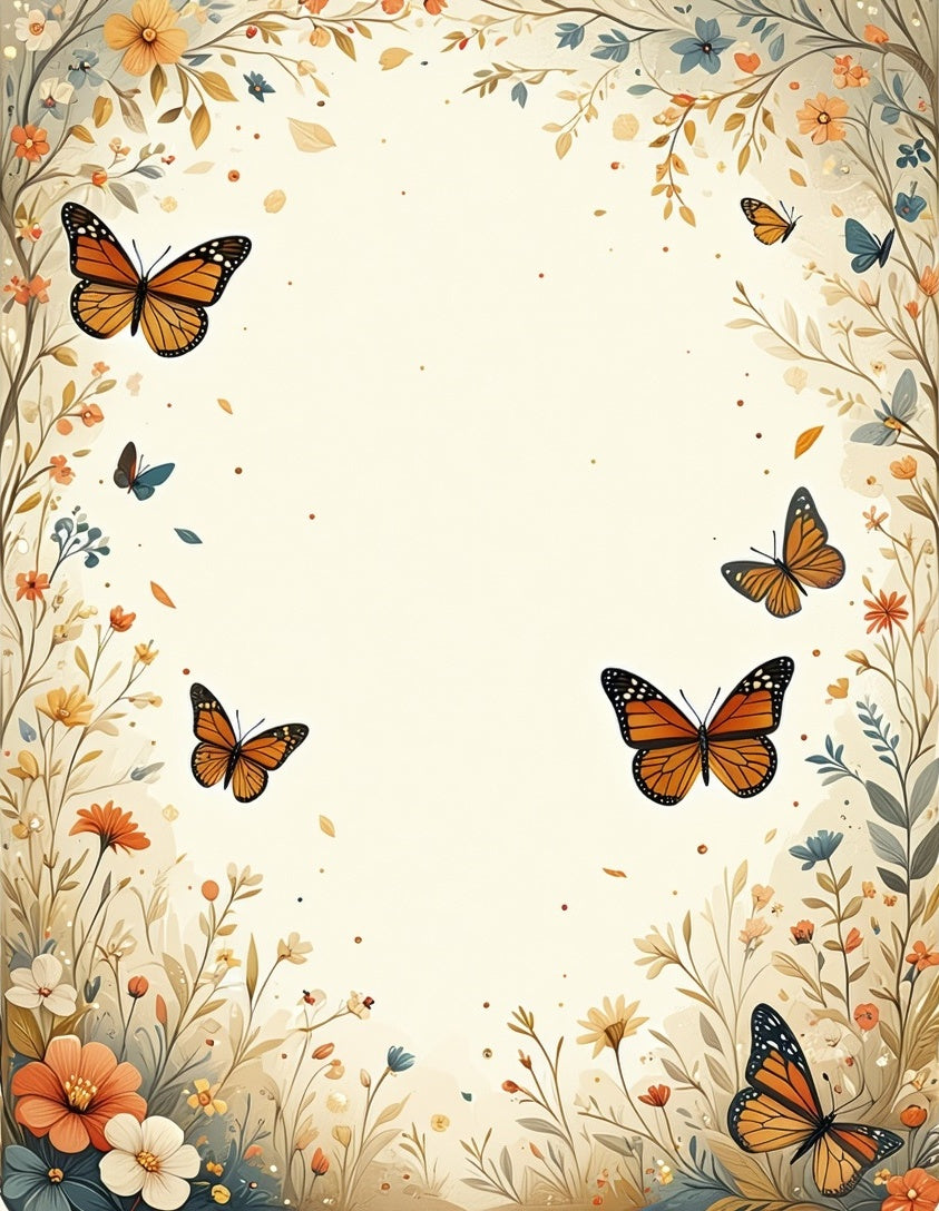 Floral Butterfly Meadow Whimsical Design Rug