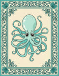 Teal Octopus Whimsical Border Design Rug