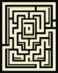 Abstract Black Cream Maze Design Rug