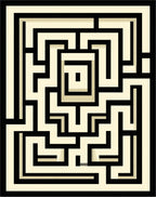 Abstract Black Cream Maze Design Rug
