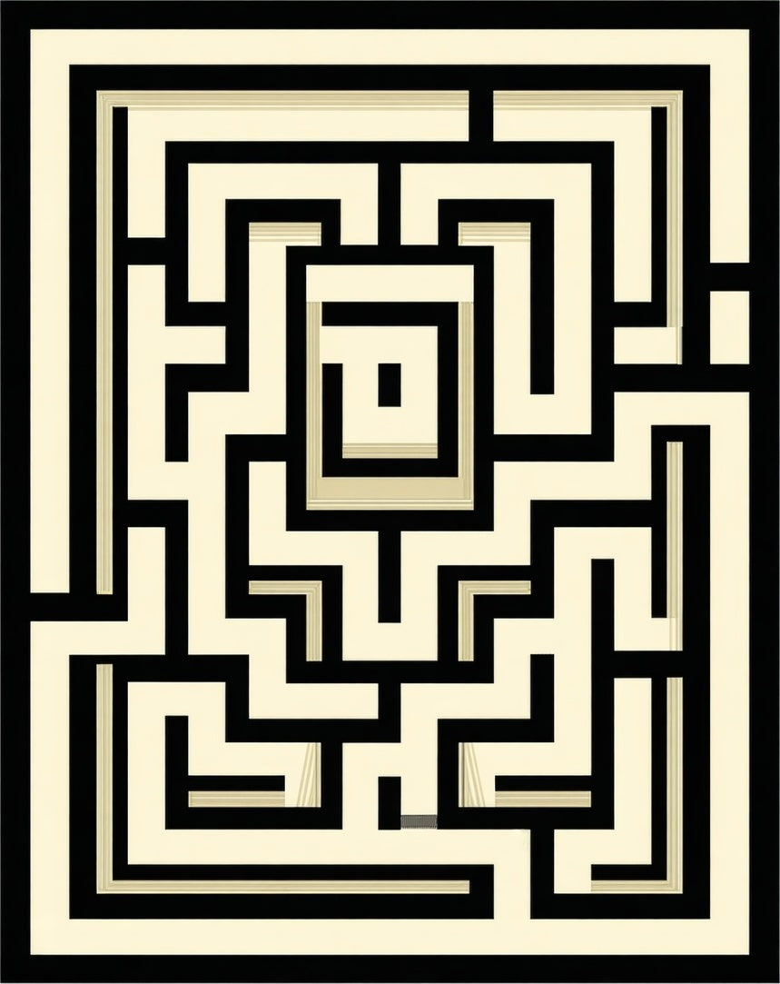 Abstract Black Cream Maze Design Rug