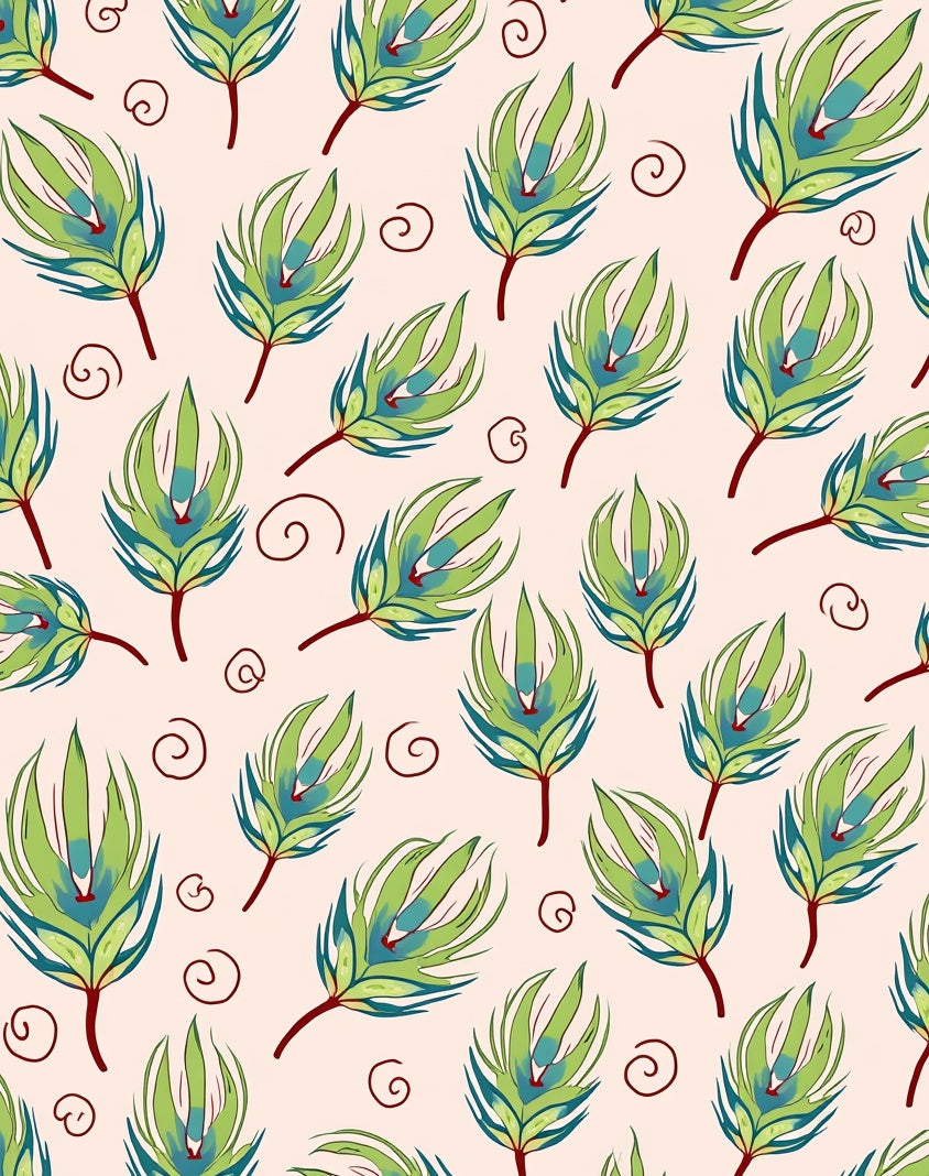 Green Feather Swirl Pattern Rug
