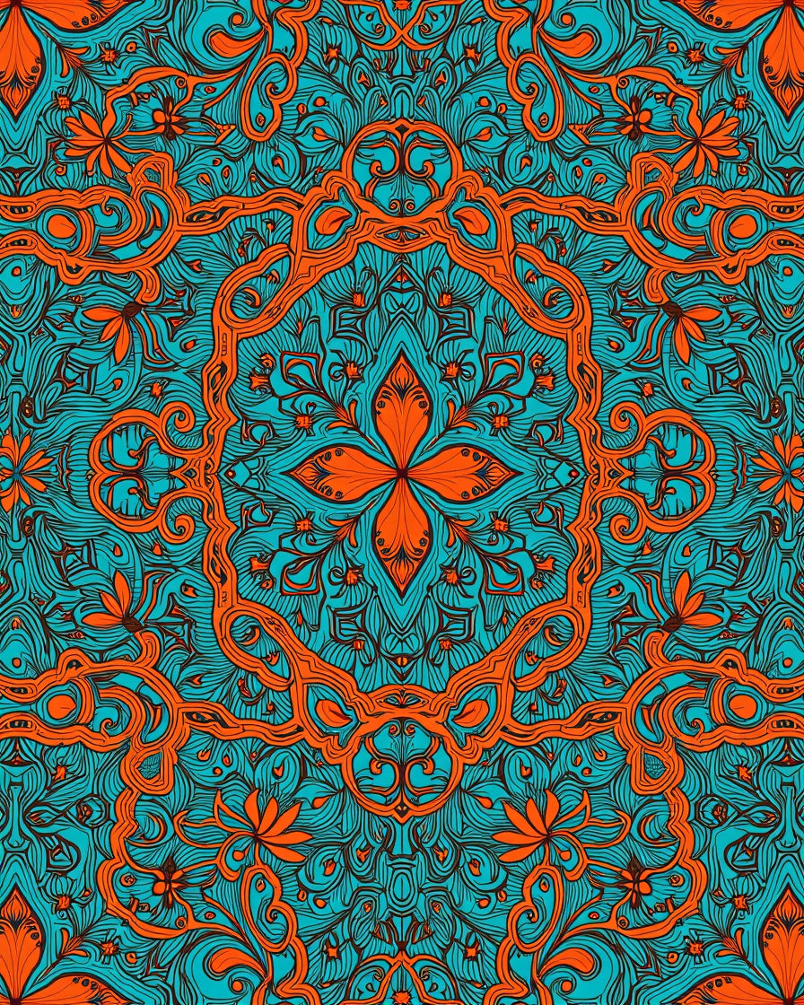 Bold Orange Teal Floral Mandala Rug