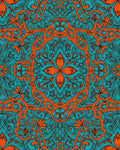 Bold Orange Teal Floral Mandala Rug