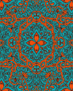Bold Orange Teal Floral Mandala Rug