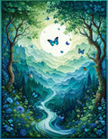 Dreamy Forest Butterfly River Landscape Rug