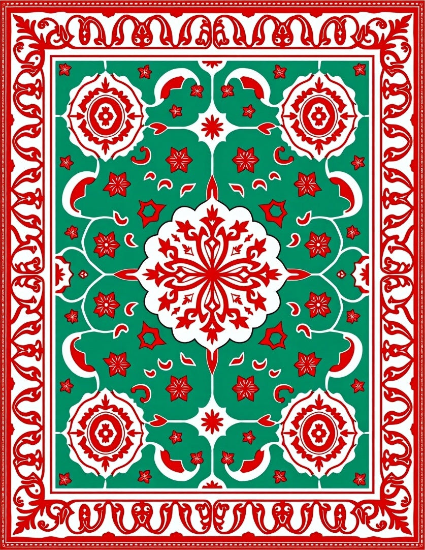 Red Emerald Floral Medallion Rug