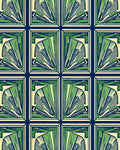 Green Blue Fan Medallion Geometric Rug