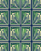 Green Blue Fan Medallion Geometric Rug