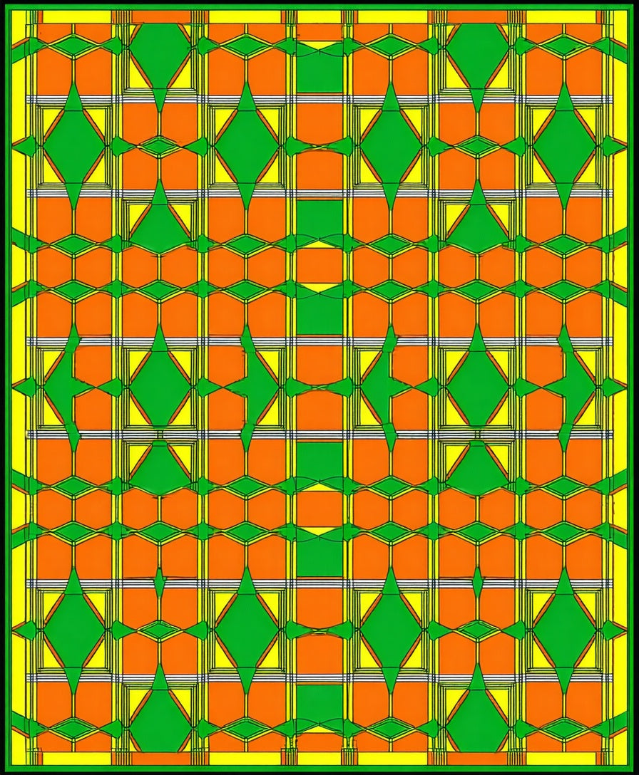 Bold Green Orange Diamond Pattern Rug