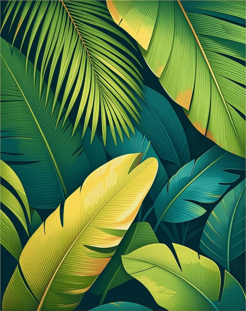 Tropical Leaf Arrangement Green Yellow Rug