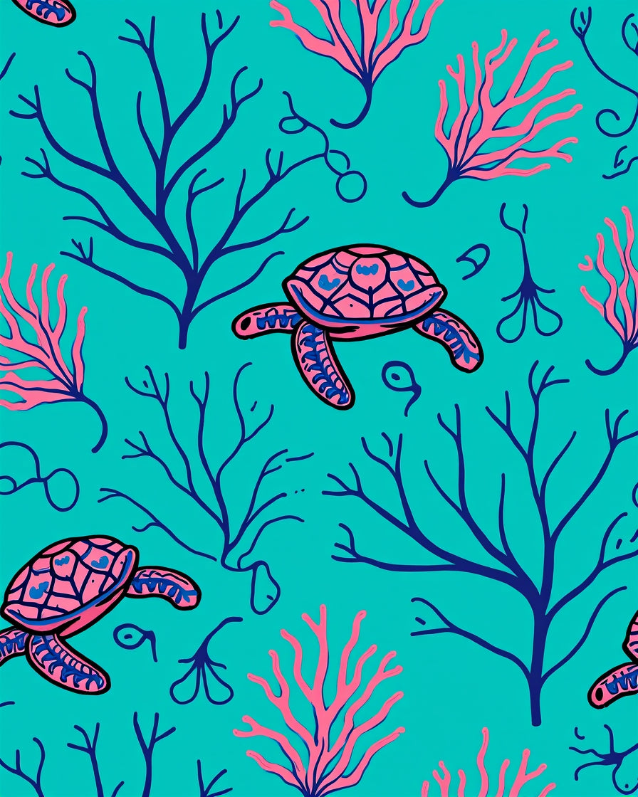 Ocean Turtle Coral Pattern Rug