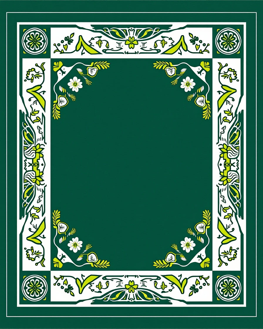 Green Floral Border Artwork Design Rug