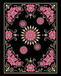Pink Floral Swirls Black Pattern Rug