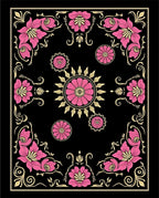 Pink Floral Swirls Black Pattern Rug
