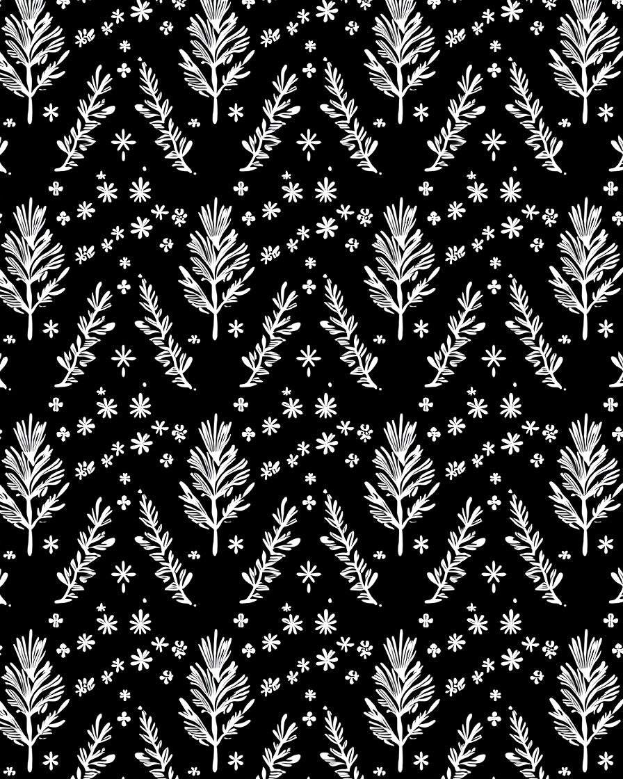 White Botanical Sprigs Black Field Rug