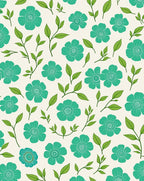 Teal Floral Leaf Pattern Rug