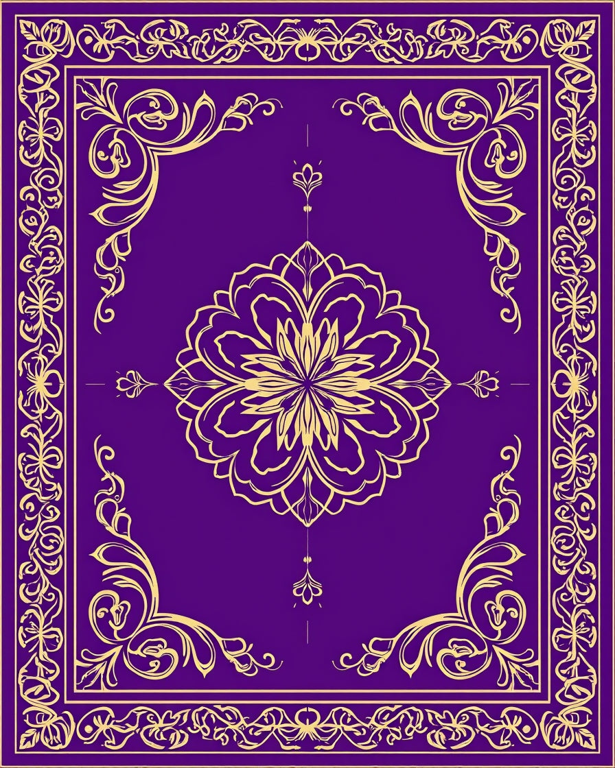 Regal Purple Golden Floral Design Rug