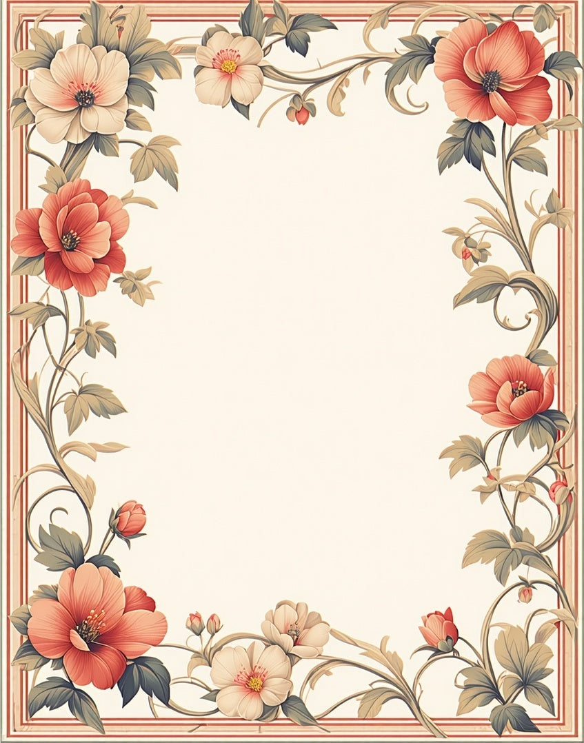 Vintage Floral Vine Border Rug