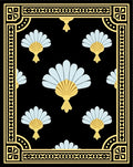 Black Gold Light Blue Fan Scroll Rug
